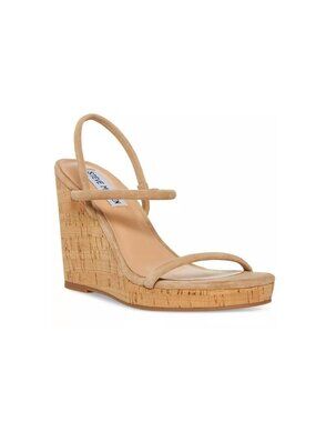 STEVE MADDEN Women's Udell Strappy Tan Suede Platform Wedge Sandals sz 10